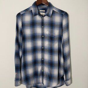 American Eagle Button-down Flannel Plaid - White/Blue S